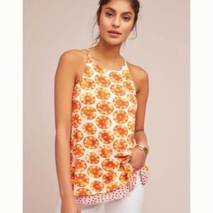 Anthropologie Porridge Orange Polka Dot Swing Tank Trapeze